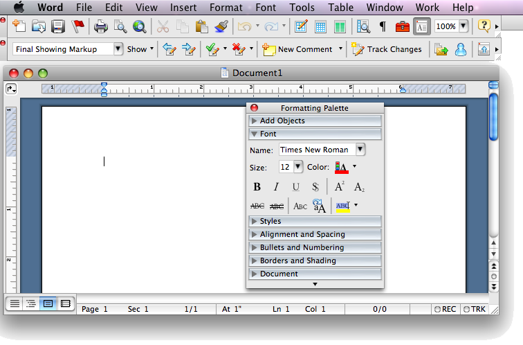 Microsoft Word 2004 for Mac Formatting Palette (2004)